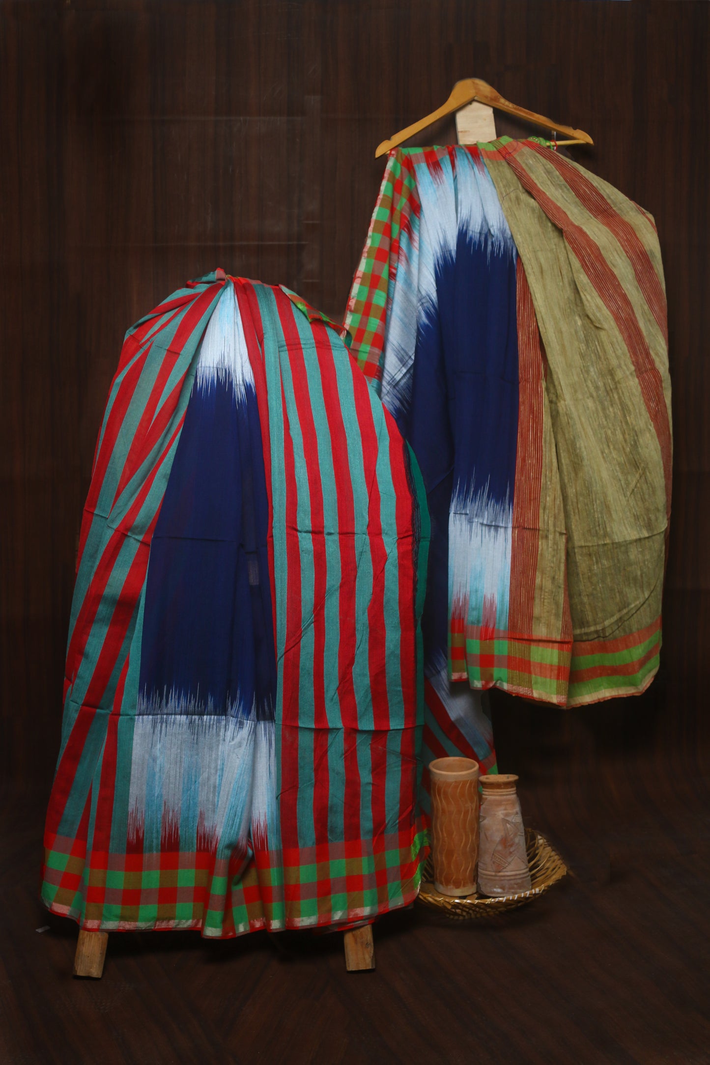 Beautifully Crafted Cotton Silk Saree with Blue White Maroon Colors