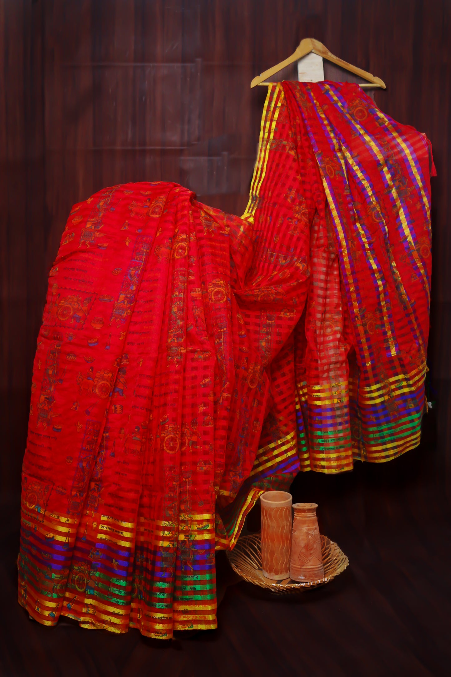 Beautifully Crafted Maroon and Green Color Design Saree