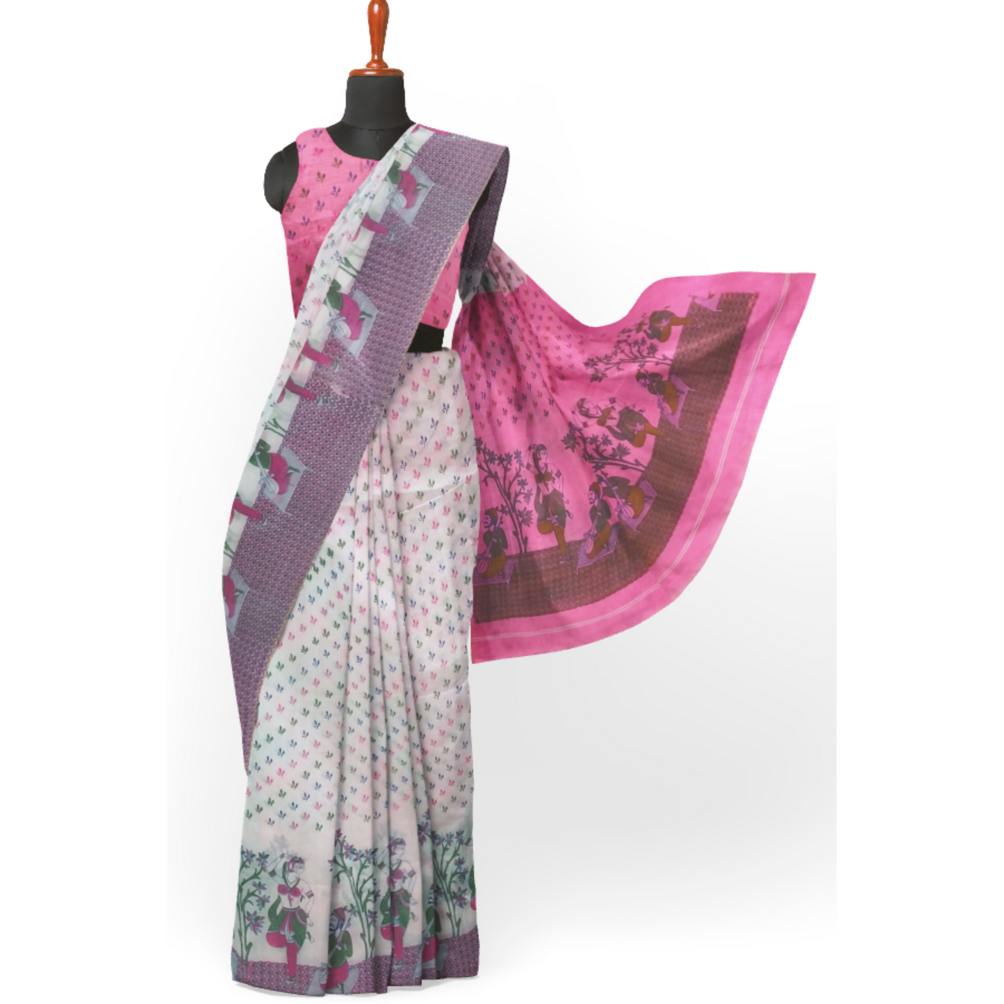 Beautiful White and Pink-tinted Saree