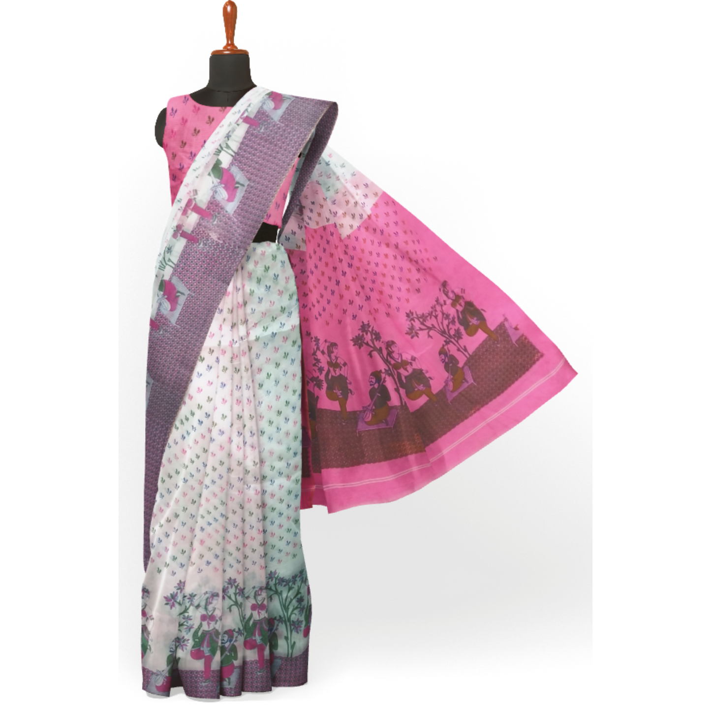 Beautiful White and Pink-tinted Saree