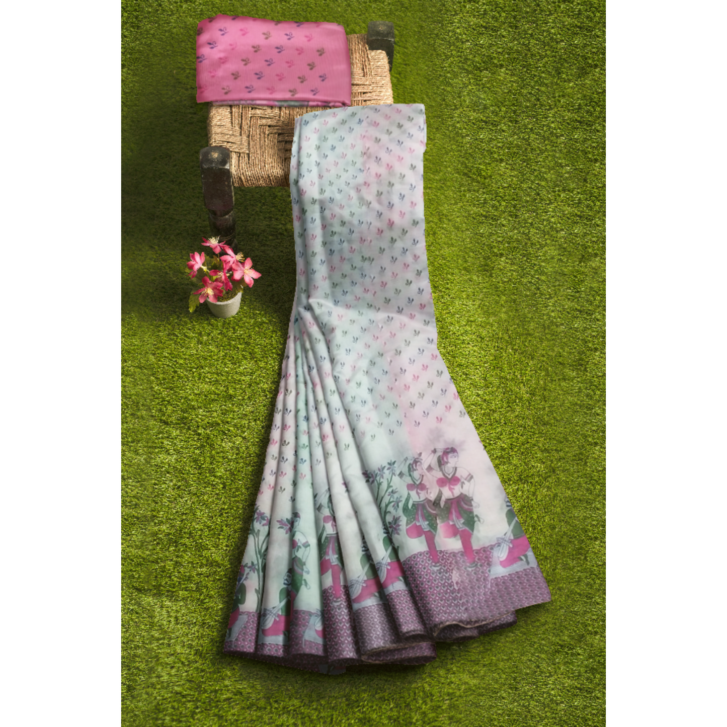 Beautiful White and Pink-tinted Saree