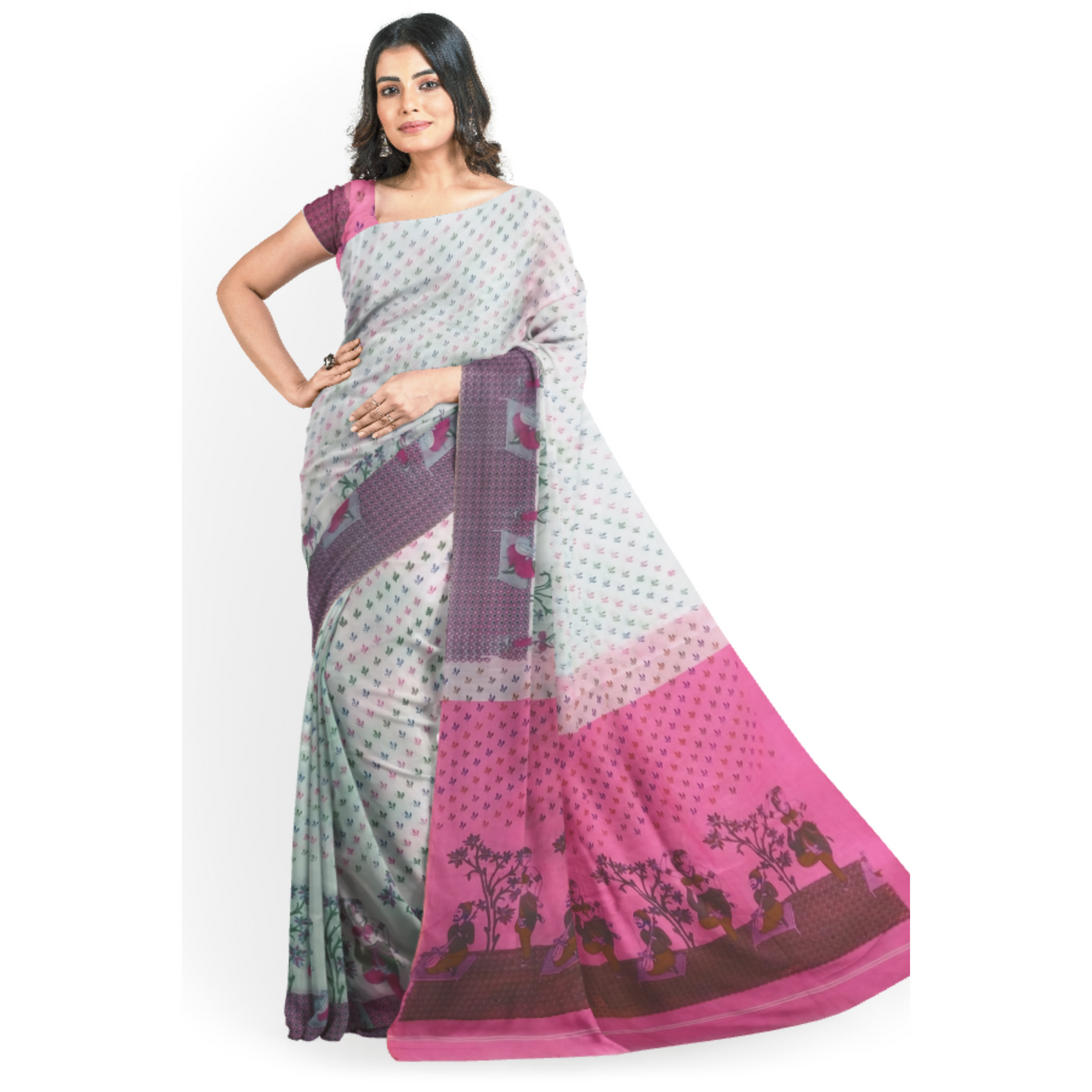 Beautiful White and Pink-tinted Saree