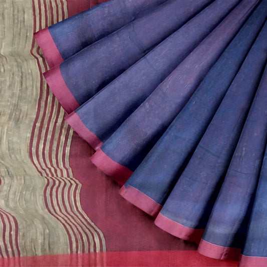 Royal Blue - Red Colored Ghicha Print Saree