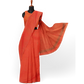 Orange-colored Cotton Silk Saree with Stripes