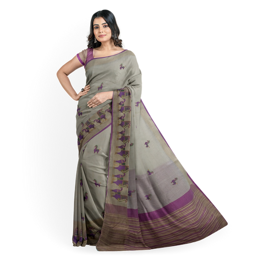 Crème and Pink Color Saree with Classy Horse Print