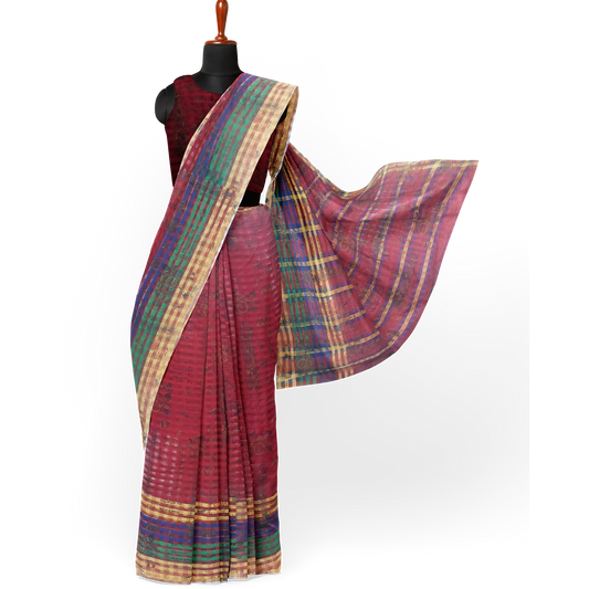 Beautifully Crafted Maroon and Green Color Design Saree