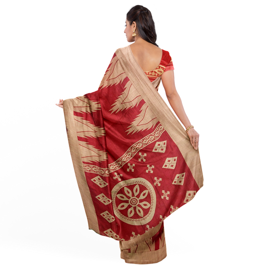 Bold Red Silk Saree with Zari Buy Online