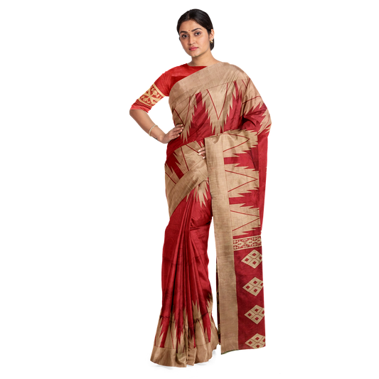 Bold Red Silk Saree with Zari Buy Online