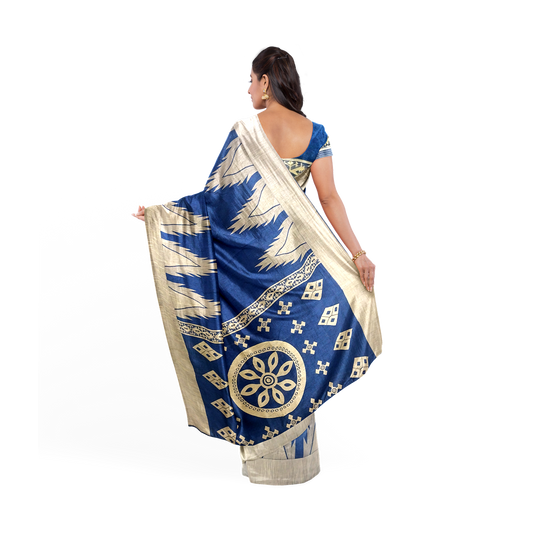 Blue-Colored Saree with Golden Hues