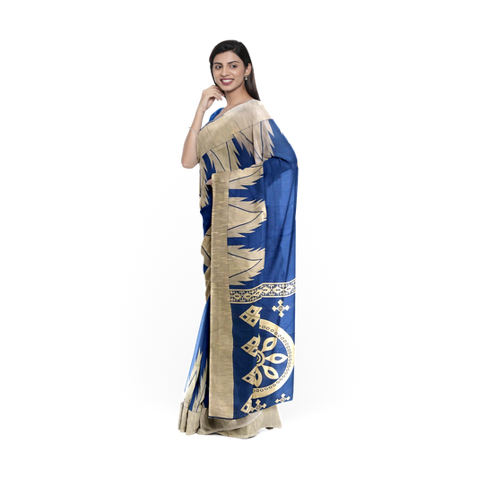 Blue-Colored Saree with Golden Hues