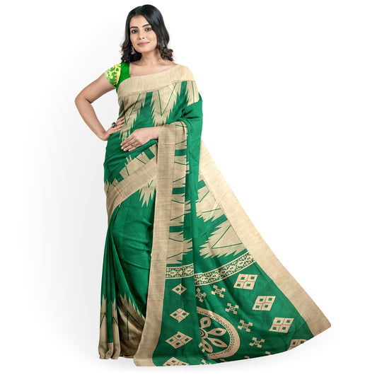 Green-Colored Saree with Golden Hues