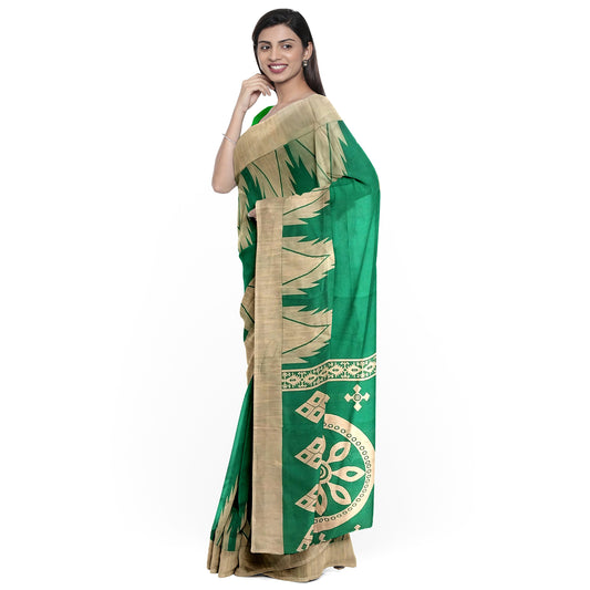 Green-Colored Saree with Golden Hues