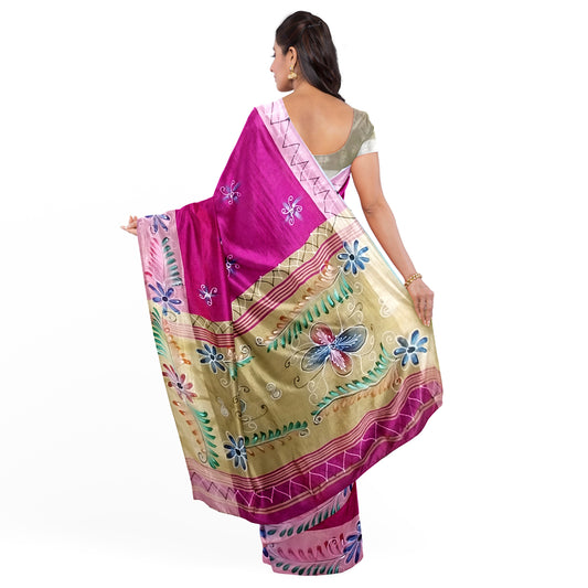 Lovely Saree with Pink and Golden Colored Print