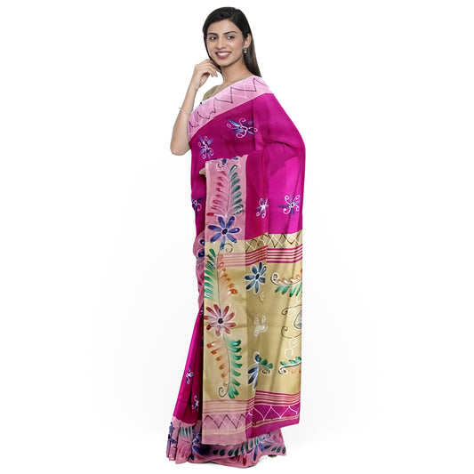 Lovely Saree with Pink and Golden Colored Print