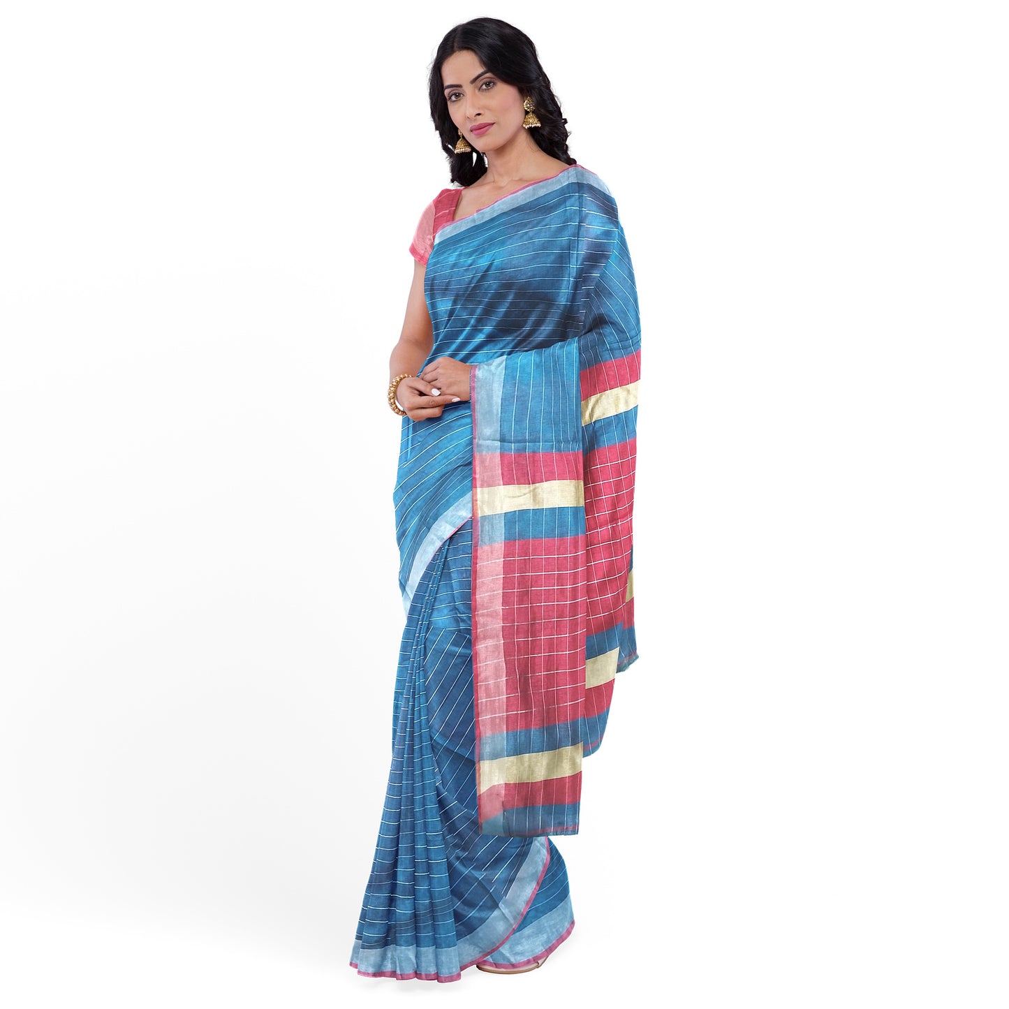 Royal Blue and Crimson Colour Tussar Silk Saree