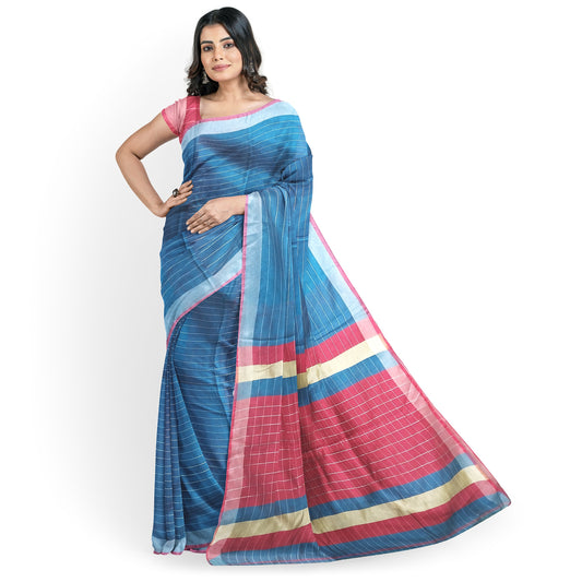 Royal Blue and Crimson Colour Tussar Silk Saree
