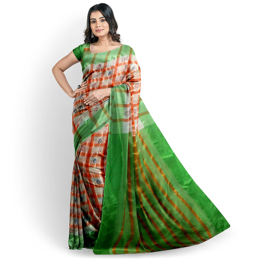 Stunning White and Orange Cotton Saree