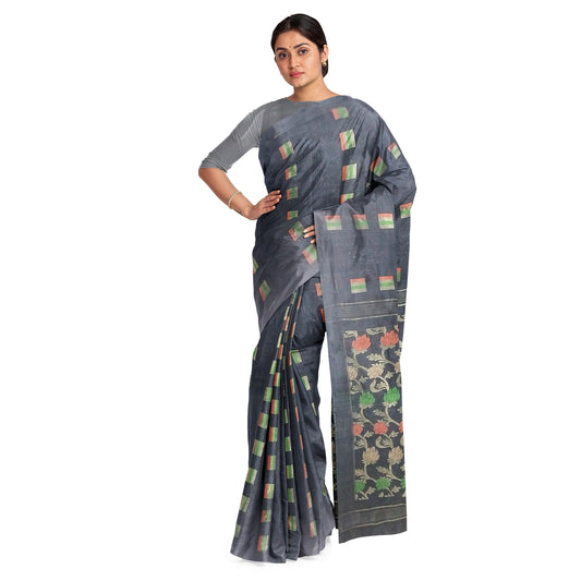 Chanderi Silk Saree with Zari motifs Nakasi border