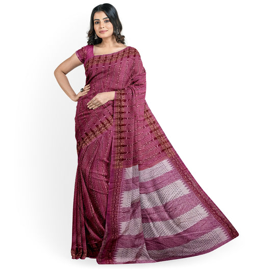 Sambalpuri Handwoven Pink White-Creme Colors Silk Saree