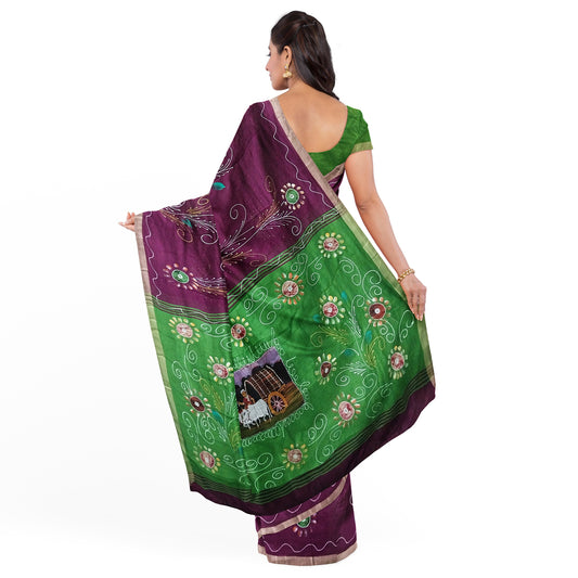 Maroon Saree With Pink Green Coloured Border