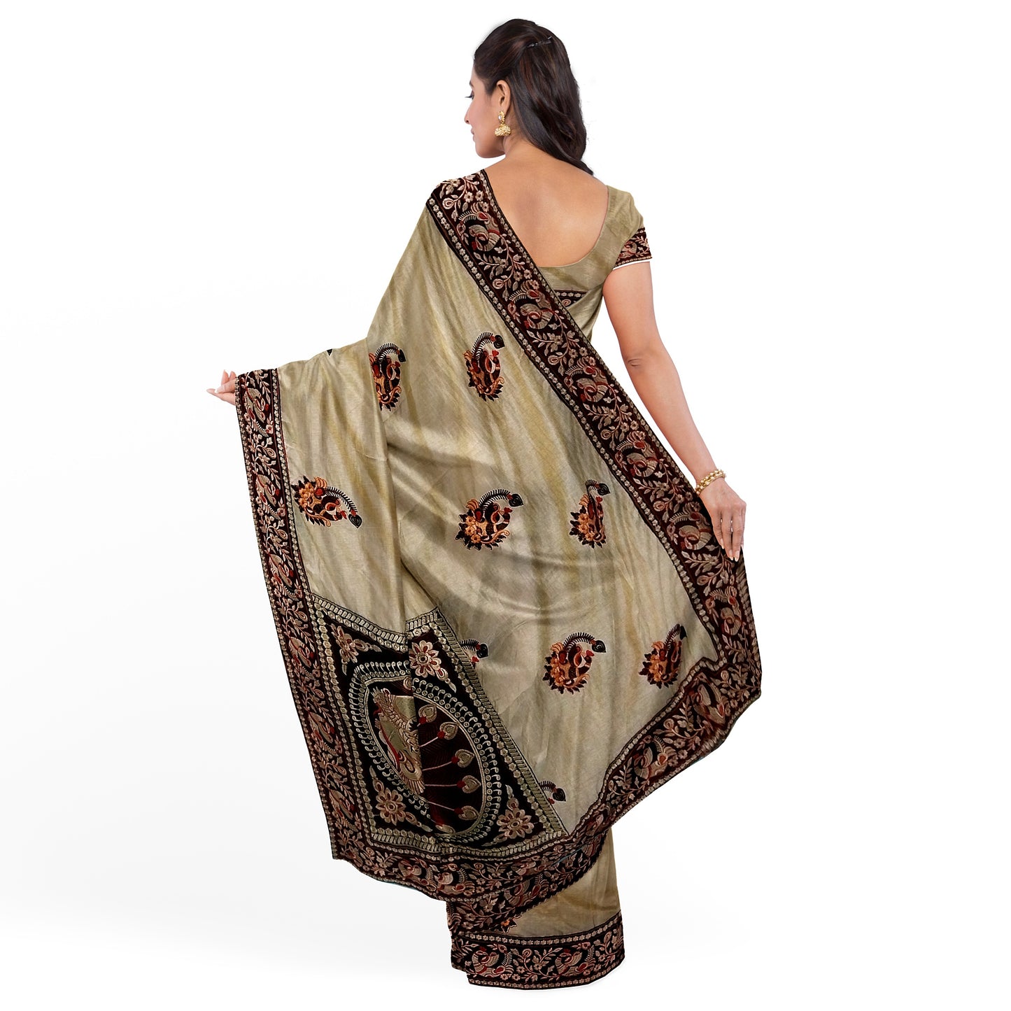 High-quality Silk Saree Crème Color with Boota Work
