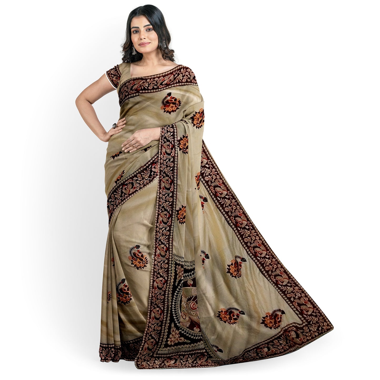 High-quality Silk Saree Crème Color with Boota Work