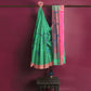 Flower Printed Saree in Green-Maroon Colour