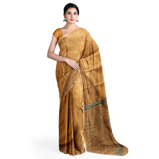 Brown Yellow-tinted Cotton Silk Saree