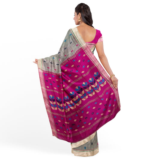 Pink and Gray color Cotton Silk Saree with Small Bootas