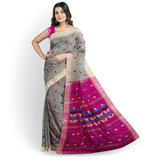 Pink and Gray color Cotton Silk Saree with Small Bootas