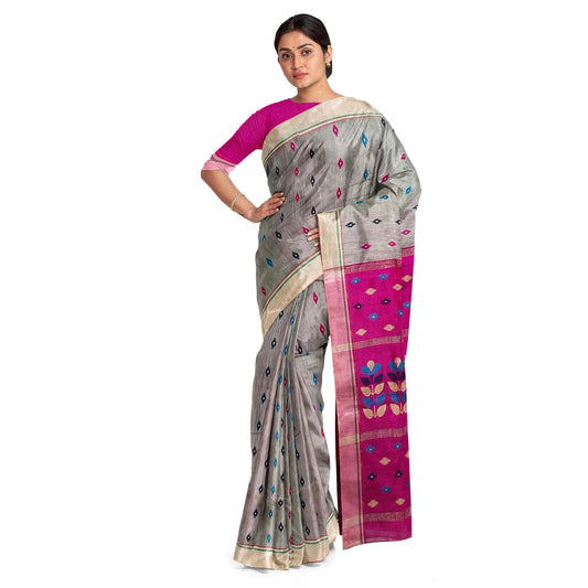 Pink-colored Cotton Silk Saree Abstract Design Bootas