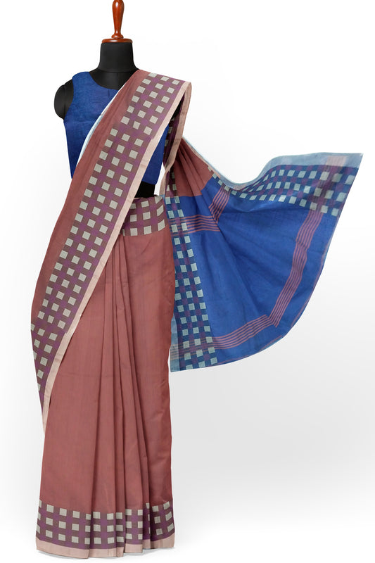 Luxurious Red and Blue colored Cotton Silk Saree