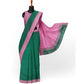 Pink and Green Colored Cotton Silk Saree