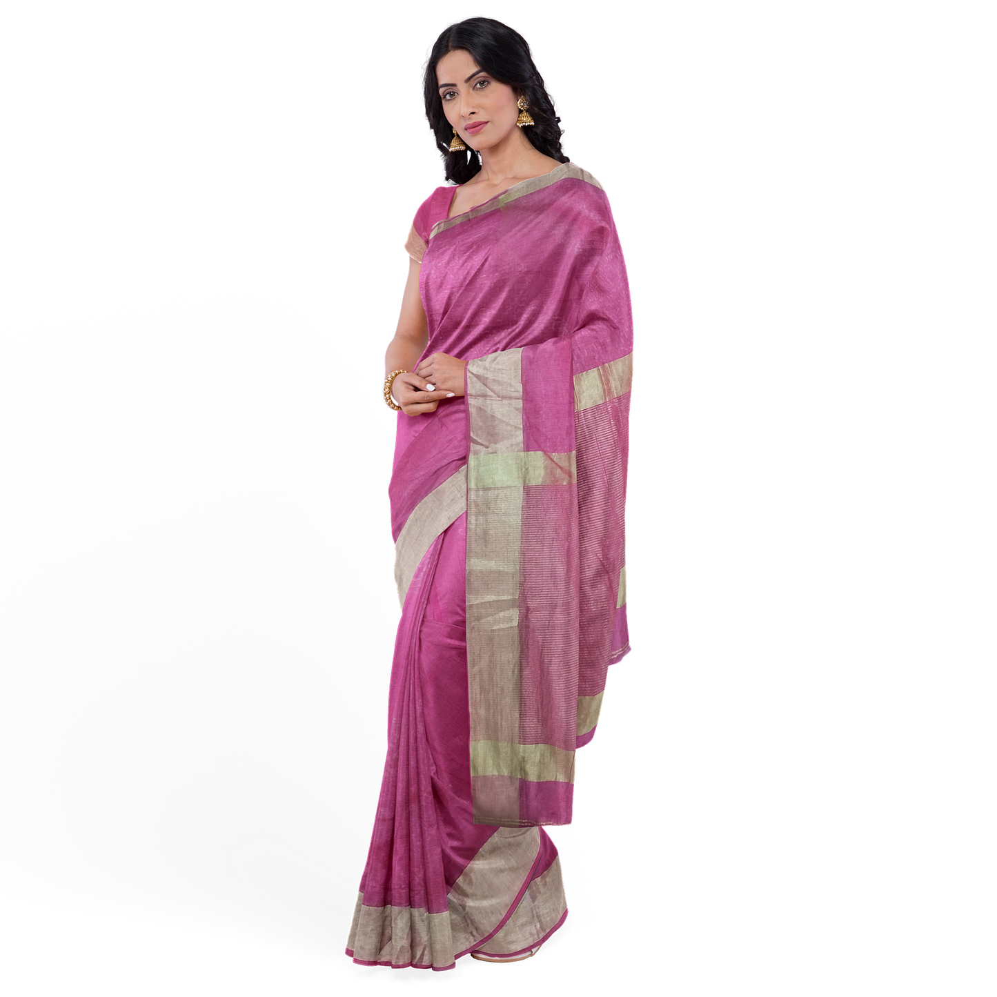 Rani Color Cotton Silk Saree