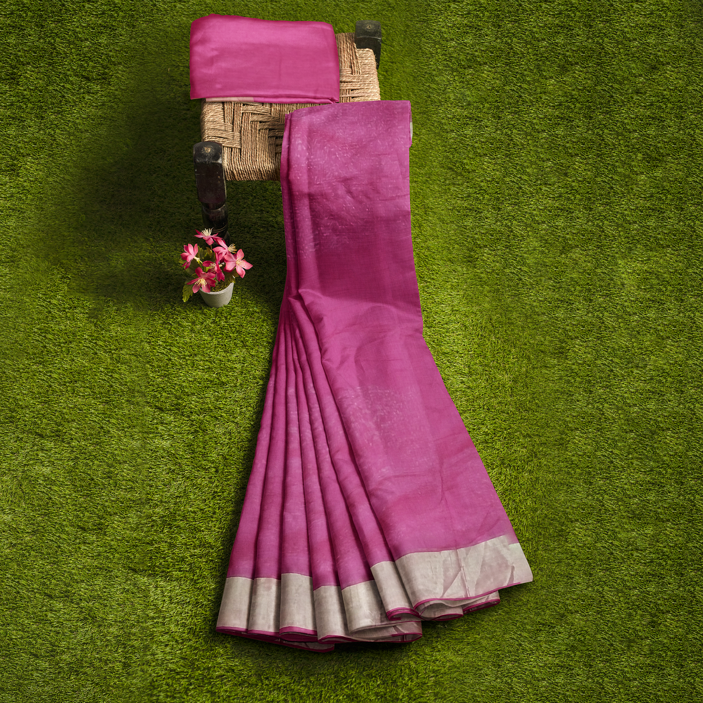 Rani Color Cotton Silk Saree