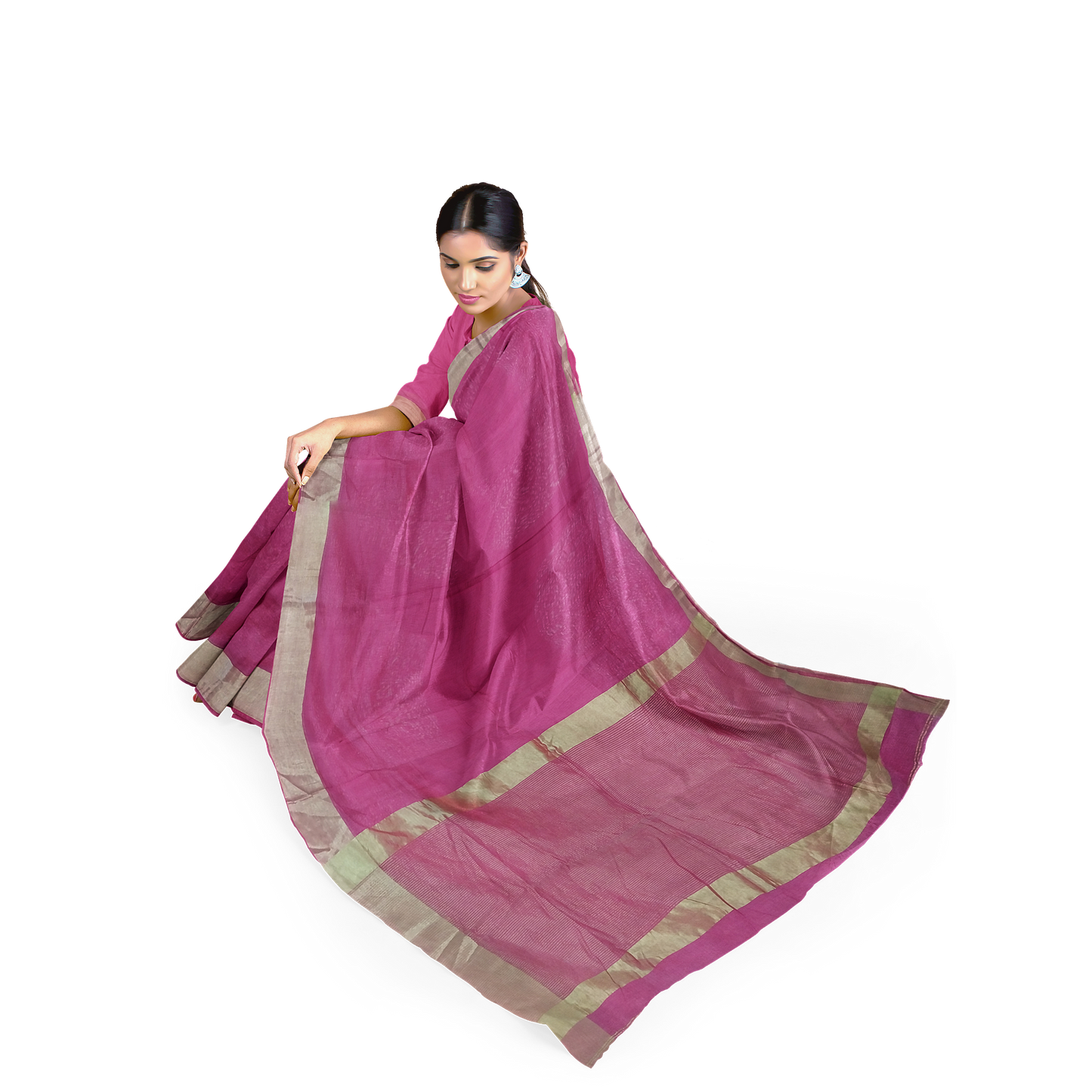 Rani Color Cotton Silk Saree
